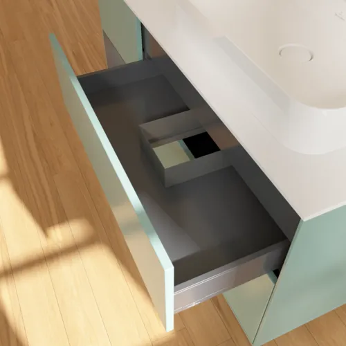 VILLEROY BOCH Toaletní skříňka Finion, s osvětlením, 3 výsuvy, 1200 x 603 x 501 mm, olivový matný lak / antracitový matný lak / bílé matné sklo #F391GKGM, obrázek 8