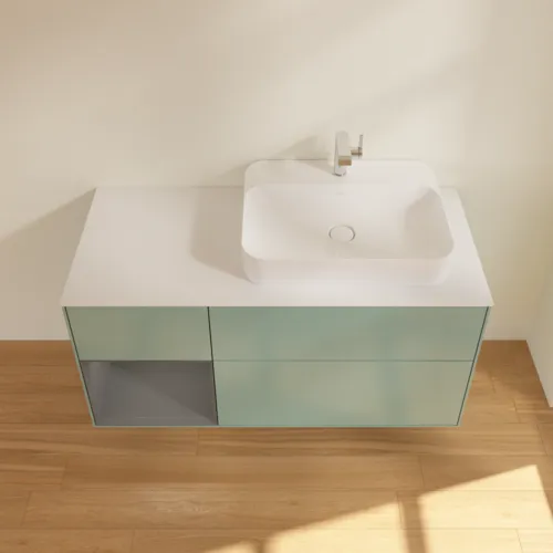 VILLEROY BOCH Toaletní skříňka Finion, s osvětlením, 3 výsuvy, 1200 x 603 x 501 mm, olivový matný lak / antracitový matný lak / bílé matné sklo #F391GKGM, obrázek 4
