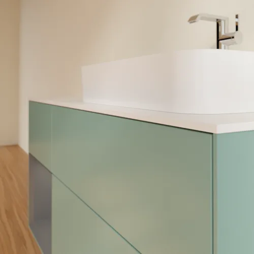 VILLEROY BOCH Toaletní skříňka Finion, s osvětlením, 3 výsuvy, 1200 x 603 x 501 mm, olivový matný lak / antracitový matný lak / bílé matné sklo #F391GKGM, obrázek 6