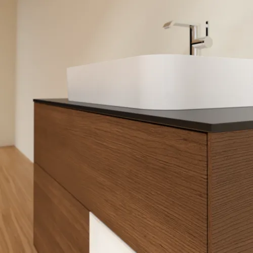VILLEROY BOCH Toaletní skříňka Finion, s osvětlením, 2 výsuvy, 1000 x 603 x 501 mm, ořechová dýha / lesklý bílý lak / sklo černé matné #F372GFGN, obrázek 6
