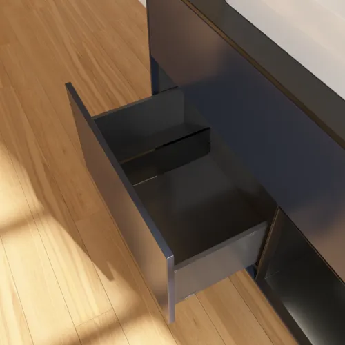 VILLEROY BOCH Toaletní skříňka Finion, s osvětlením, 2 výsuvy, 1000 x 603 x 501 mm, Midnight Blue Matt Lacquer / Black Matt Lacquer / Glass Black Matt #F372PDHG, obrázek 7