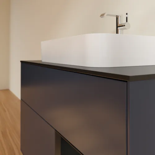 VILLEROY BOCH Toaletní skříňka Finion, s osvětlením, 2 výsuvy, 1000 x 603 x 501 mm, Midnight Blue Matt Lacquer / Black Matt Lacquer / Glass Black Matt #F372PDHG, obrázek 6