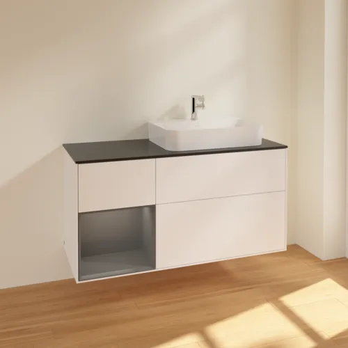 VILLEROY BOCH Toaletní skříňka Finion, s osvětlením, 3 výsuvy, 1200 x 603 x 501 mm, bílý matný lak / antracitový matný lak / černé matné sklo #F392GKMT, obrázek 2