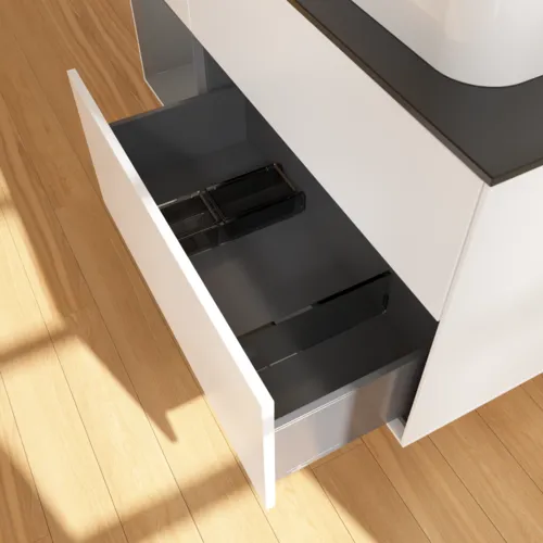 VILLEROY BOCH Toaletní skříňka Finion, s osvětlením, 3 výsuvy, 1200 x 603 x 501 mm, bílý matný lak / antracitový matný lak / černé matné sklo #F392GKMT, obrázek 7