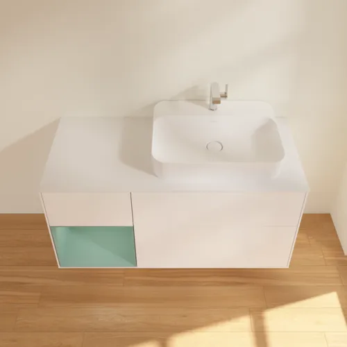 VILLEROY BOCH Toaletní skříňka Finion, s osvětlením, 3 výsuvy, 1200 x 603 x 501 mm, bílý matný lak / olivový matný lak / sklo bílé matné #F391GMMT, obrázek 4