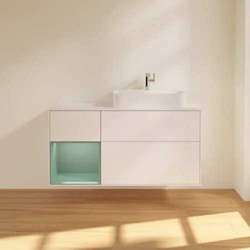 VILLEROY BOCH Toaletní skříňka Finion, s osvětlením, 3 výsuvy, 1200 x 603 x 501 mm, bílý matný lak / olivový matný lak / sklo bílé matné #F391GMMT, obrázek 3
