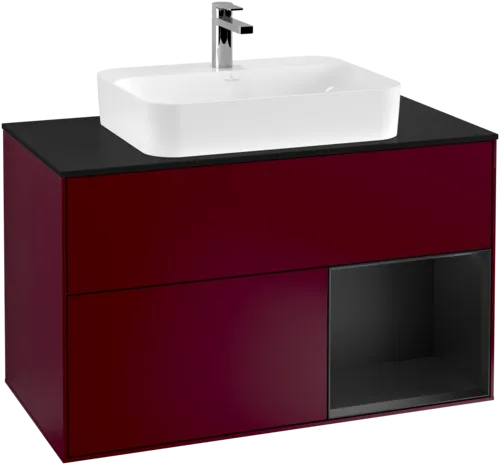 VILLEROY BOCH Toaletní skříňka Finion, s osvětlením, 2 výsuvy, 1000 x 603 x 501 mm, Peony Matt Lacquer / Black Matt Lacquer / Glass Black Matt #F372PDHB, obrázek 1
