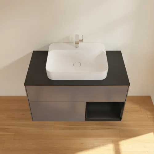 VILLEROY BOCH Toaletní skříňka Finion, s osvětlením, 2 výsuvy, 1000 x 603 x 501 mm, antracitový matný lak / černý matný lak / černé matné sklo #F372PDGK, obrázek 4