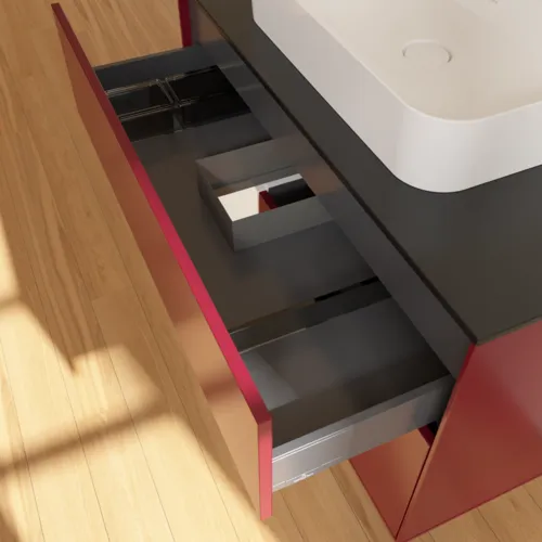VILLEROY BOCH Toaletní skříňka Finion, s osvětlením, 2 výsuvy, 1000 x 603 x 501 mm, Pivoňka matný lak / Bílý matný lak / Sklo černé matné #F362MTHB, obrázek 8