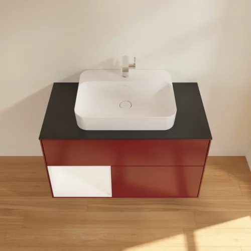 VILLEROY BOCH Toaletní skříňka Finion, s osvětlením, 2 výsuvy, 1000 x 603 x 501 mm, Pivoňka matný lak / Bílý matný lak / Sklo černé matné #F362MTHB, obrázek 4