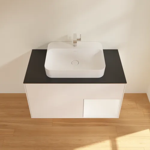 VILLEROY BOCH Toaletní skříňka Finion, s osvětlením, 2 výsuvy, 1000 x 603 x 501 mm, bílý matný lak / bílý matný lak / černé matné sklo #F372MTMT, obrázek 4