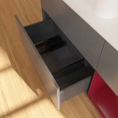VILLEROY BOCH Toaletní skříňka Finion, s osvětlením, 3 výsuvy, 1200 x 603 x 501 mm, antracitový matný lak / pivoňkový matný lak / bílé matné sklo #F401HBGK, obrázek 7