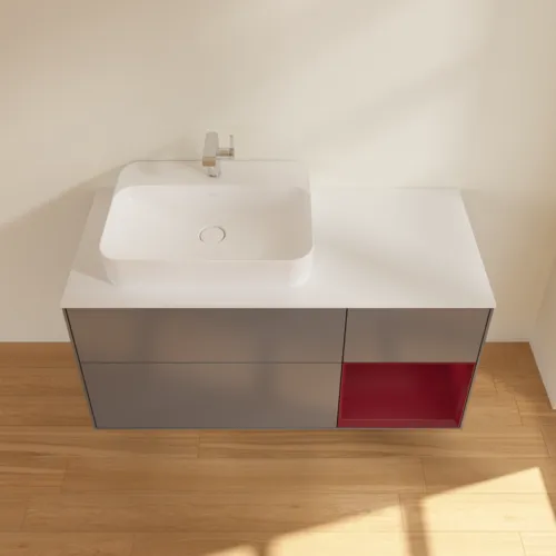 VILLEROY BOCH Toaletní skříňka Finion, s osvětlením, 3 výsuvy, 1200 x 603 x 501 mm, antracitový matný lak / pivoňkový matný lak / bílé matné sklo #F401HBGK, obrázek 4