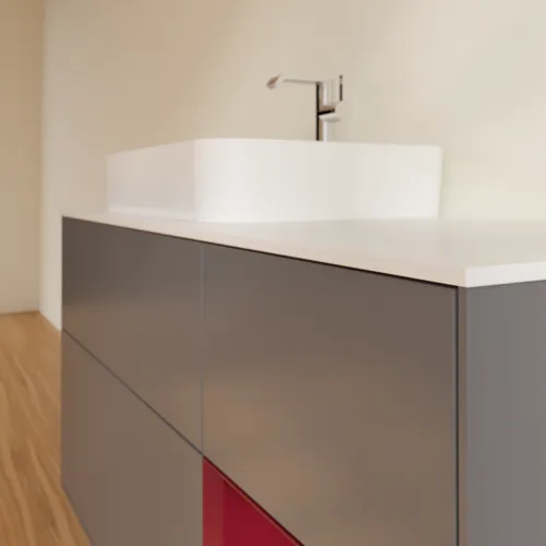 VILLEROY BOCH Toaletní skříňka Finion, s osvětlením, 3 výsuvy, 1200 x 603 x 501 mm, antracitový matný lak / pivoňkový matný lak / bílé matné sklo #F401HBGK, obrázek 6
