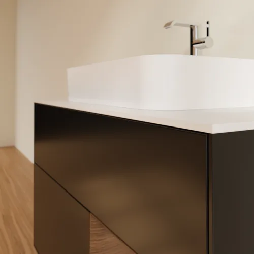 VILLEROY BOCH Toaletní skříňka Finion, s osvětlením, 2 výsuvy, 1000 x 603 x 501 mm, černý matný lak / ořechová dýha / sklo bílé matné #F371GNPD, obrázek 6