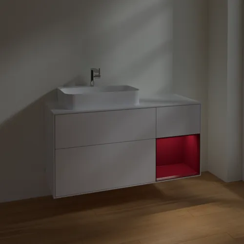 VILLEROY BOCH Toaletní skříňka Finion, s osvětlením, 3 výsuvy, 1200 x 603 x 501 mm, lesklý bílý lak / matný lak Pivoňka / matné bílé sklo #F401HBGF, obrázek 5
