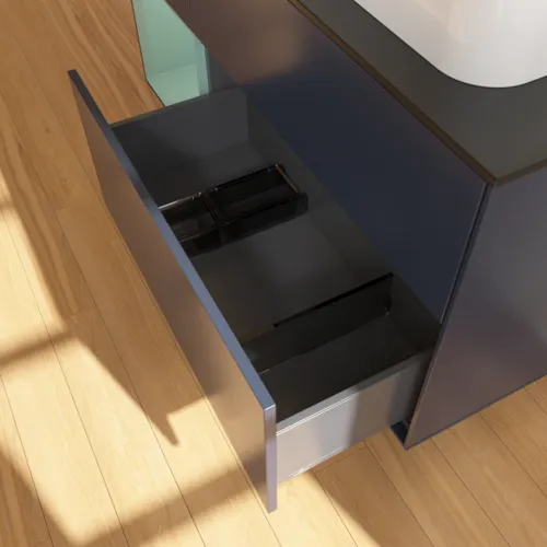 VILLEROY BOCH Toaletní skříňka Finion, s osvětlením, 3 výsuvy, 1200 x 603 x 501 mm, Midnight Blue Matt Lacquer / Olive Matt Lacquer / Glass Black Matt #F392GMHG, obrázek 7