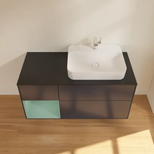 VILLEROY BOCH Toaletní skříňka Finion, s osvětlením, 3 výsuvy, 1200 x 603 x 501 mm, Midnight Blue Matt Lacquer / Olive Matt Lacquer / Glass Black Matt #F392GMHG, obrázek 4