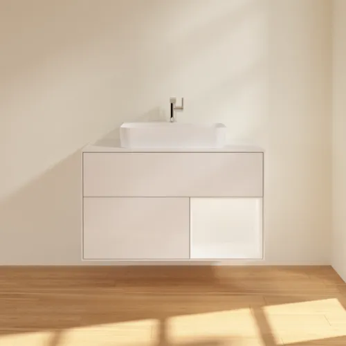 VILLEROY BOCH Umyvadlová skříňka Finion, s osvětlením, 2 výsuvy, 1000 x 603 x 501 mm, lesklý bílý lak / bílý matný lak / bílé matné sklo #F371MTGF, obrázek 3
