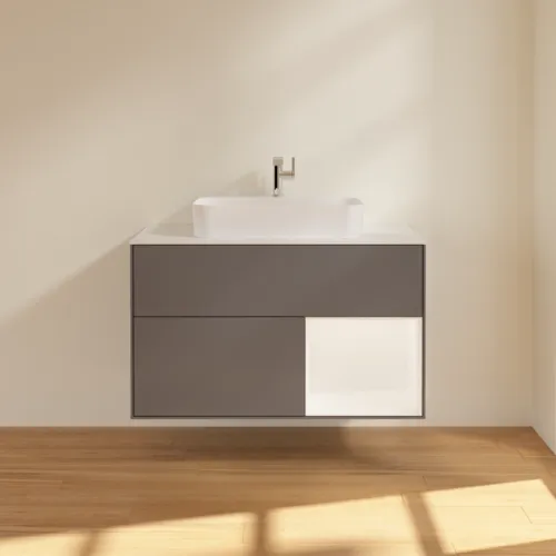 VILLEROY BOCH Toaletní skříňka Finion, s osvětlením, 2 výsuvy, 1000 x 603 x 501 mm, antracitový matný lak / bílý matný lak / bílé matné sklo #F371MTGK, obrázek 4