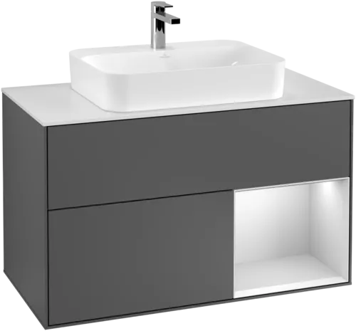 VILLEROY BOCH Toaletní skříňka Finion, s osvětlením, 2 výsuvy, 1000 x 603 x 501 mm, antracitový matný lak / bílý matný lak / bílé matné sklo #F371MTGK, obrázek 2