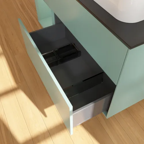 VILLEROY BOCH Toaletní skříňka Finion, s osvětlením, 3 výsuvy, 1200 x 603 x 501 mm, olivově matný lak / olivově matný lak / sklo černé matné #F392GMGM, obrázek 7