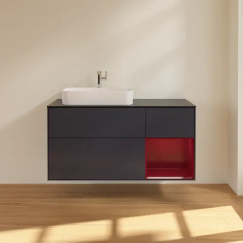 VILLEROY BOCH Toaletní skříňka Finion, s osvětlením, 3 výsuvy, 1200 x 603 x 501 mm, Midnight Blue Matt Lacquer / Peony Matt Lacquer / Glass Black Matt #F402HBHG, obrázek 3