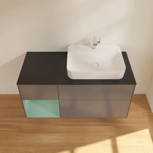 VILLEROY BOCH Toaletní skříňka Finion, s osvětlením, 3 výsuvy, 1200 x 603 x 501 mm, antracitový matný lak / olivový matný lak / černé matné sklo #F392GMGK, obrázek 4