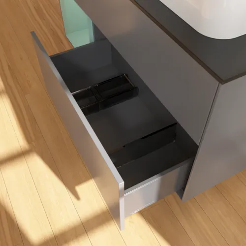 VILLEROY BOCH Toaletní skříňka Finion, s osvětlením, 3 výsuvy, 1200 x 603 x 501 mm, antracitový matný lak / olivový matný lak / černé matné sklo #F392GMGK, obrázek 7