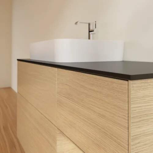 VILLEROY BOCH Toaletní stolek Finion, s osvětlením, 3 výsuvy, 1200 x 603 x 501 mm, dubová dýha / dubová dýha / sklo černé matné #F402PCPC, obrázek 6