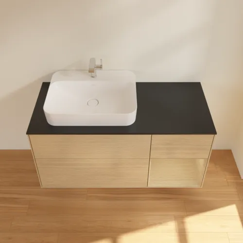VILLEROY BOCH Toaletní stolek Finion, s osvětlením, 3 výsuvy, 1200 x 603 x 501 mm, dubová dýha / dubová dýha / sklo černé matné #F402PCPC, obrázek 4