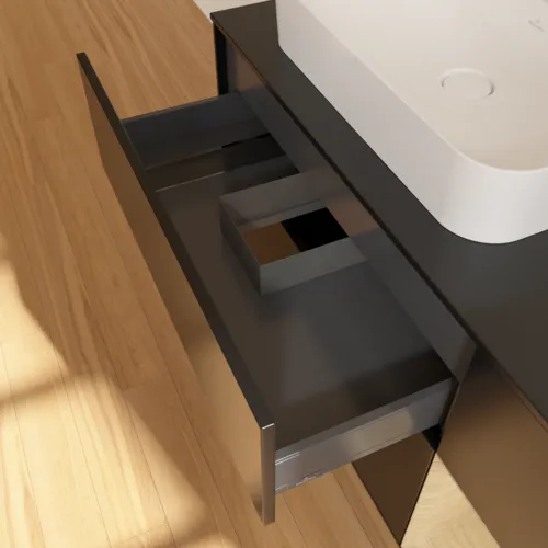 VILLEROY BOCH Toaletní skříňka Finion, s osvětlením, 3 výsuvy, 1200 x 603 x 501 mm, černý matný lak / dubová dýha / černé matné sklo #F402PCPD, obrázek 8