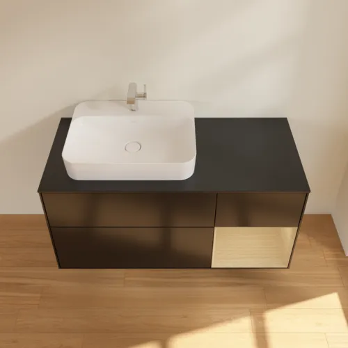 VILLEROY BOCH Toaletní skříňka Finion, s osvětlením, 3 výsuvy, 1200 x 603 x 501 mm, černý matný lak / dubová dýha / černé matné sklo #F402PCPD, obrázek 4