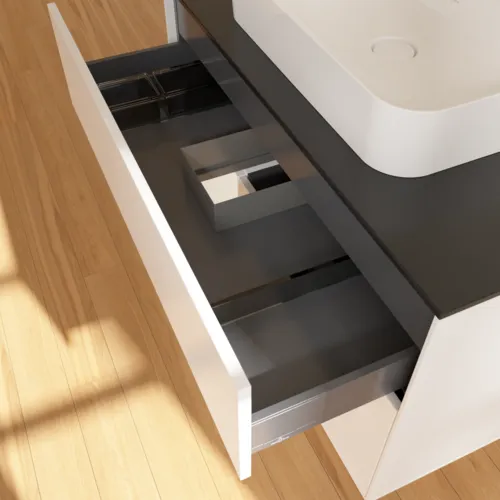 VILLEROY BOCH Toaletní skříňka Finion, s osvětlením, 2 výsuvy, 1000 x 603 x 501 mm, bílý matný lak / bílý matný lak / černé matné sklo #F362MTMT, obrázek 8