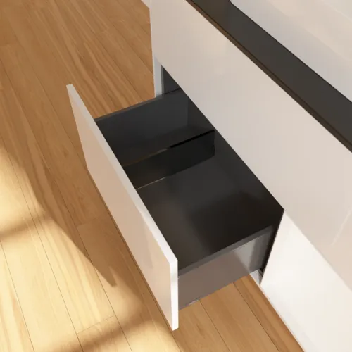 VILLEROY BOCH Umyvadlová skříňka Finion, s osvětlením, 2 výsuvy, 1000 x 603 x 501 mm, lesklý bílý lak / bílý matný lak / černé matné sklo #F372MTGF, obrázek 7