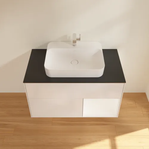 VILLEROY BOCH Umyvadlová skříňka Finion, s osvětlením, 2 výsuvy, 1000 x 603 x 501 mm, lesklý bílý lak / bílý matný lak / černé matné sklo #F372MTGF, obrázek 4