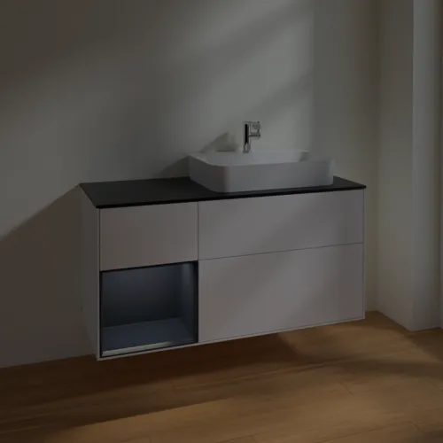 VILLEROY BOCH Toaletní skříňka Finion, s osvětlením, 3 výsuvy, 1200 x 603 x 501 mm, bílý matný lak / půlnoční modrý matný lak / černé matné sklo #F392HGMT, obrázek 5