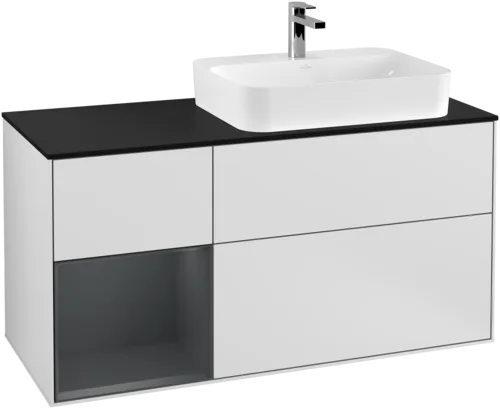 VILLEROY BOCH Toaletní skříňka Finion, s osvětlením, 3 výsuvy, 1200 x 603 x 501 mm, bílý matný lak / půlnoční modrý matný lak / černé matné sklo #F392HGMT, obrázek 1