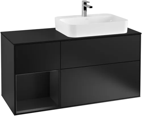 VILLEROY BOCH Toaletní skříňka Finion, s osvětlením, 3 výsuvy, 1200 x 603 x 501 mm, černý matný lak / černý matný lak / černé matné sklo #F392PDPD, obrázek 1