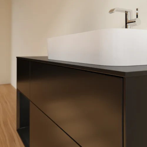 VILLEROY BOCH Toaletní skříňka Finion, s osvětlením, 3 výsuvy, 1200 x 603 x 501 mm, černý matný lak / černý matný lak / černé matné sklo #F392PDPD, obrázek 6