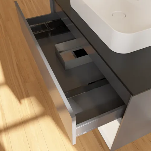 VILLEROY BOCH Toaletní skříňka Finion, s osvětlením, 2 výsuvy, 1000 x 603 x 501 mm, antracitový matný lak / bílý matný lak / černé matné sklo #F372MTGK, obrázek 8