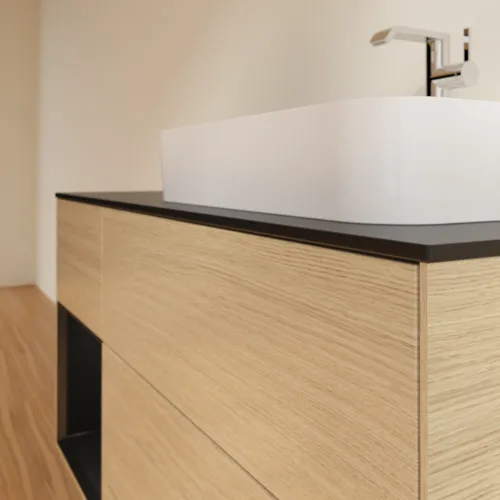 VILLEROY BOCH Toaletní skříňka Finion, s osvětlením, 3 výsuvy, 1200 x 603 x 501 mm, dubová dýha / černý matný lak / černé matné sklo #F392PDPC, obrázek 6