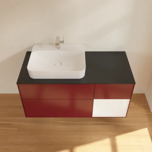 VILLEROY BOCH Toaletní skříňka Finion, s osvětlením, 3 výsuvy, 1200 x 603 x 501 mm, matný lak Peony / bílý matný lak / černé matné sklo #F402MTHB, obrázek 4