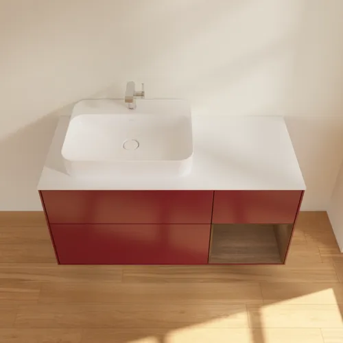 VILLEROY BOCH Toaletní skříňka Finion, s osvětlením, 3 výsuvy, 1200 x 603 x 501 mm, matný lak Peony / ořechová dýha / bílé matné sklo #F401GNHB, obrázek 4