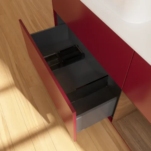VILLEROY BOCH Toaletní skříňka Finion, s osvětlením, 3 výsuvy, 1200 x 603 x 501 mm, matný lak Peony / ořechová dýha / bílé matné sklo #F401GNHB, obrázek 7