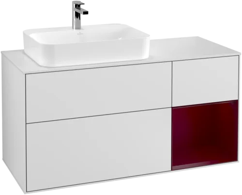VILLEROY BOCH Toaletní skříňka Finion, s osvětlením, 3 výsuvy, 1200 x 603 x 501 mm, bílý matný lak / pivoňkový matný lak / sklo bílé matné #F401HBMT, obrázek 1