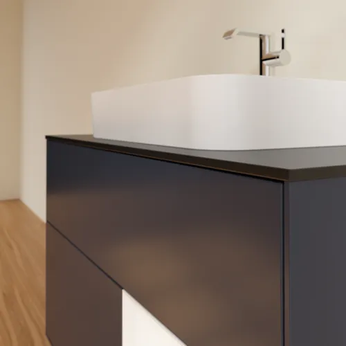 VILLEROY BOCH Toaletní skříňka Finion, s osvětlením, 2 výsuvy, 1000 x 603 x 501 mm, Midnight Blue Matt Lacquer / White Matt Lacquer / Glass Black Matt #F372MTHG, obrázek 6