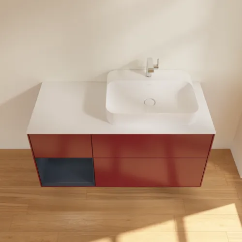 VILLEROY BOCH Toaletní skříňka Finion, s osvětlením, 3 výsuvy, 1200 x 603 x 501 mm, Pivoňka matný lak / Půlnoční modrá matný lak / Sklo bílé matné #F391HGHB, obrázek 4