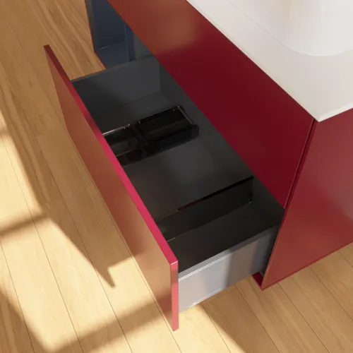 VILLEROY BOCH Toaletní skříňka Finion, s osvětlením, 3 výsuvy, 1200 x 603 x 501 mm, Pivoňka matný lak / Půlnoční modrá matný lak / Sklo bílé matné #F391HGHB, obrázek 7