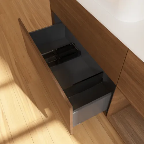 VILLEROY BOCH Toaletní skříňka Finion, s osvětlením, 3 výsuvy, 1200 x 603 x 501 mm, ořechová dýha / ořechová dýha / sklo bílé matné #F401GNGN, obrázek 7